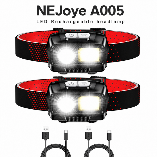 NEJoye A005 Rechargeable LED Headlamp – 800lm, Stepless Dimming, Motion Sensor