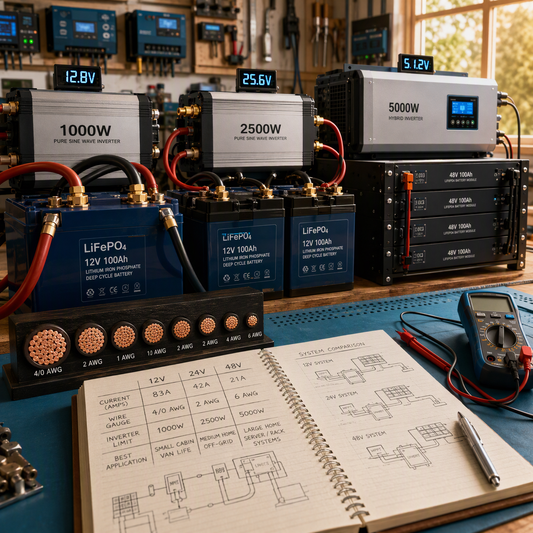 12V vs 24V vs 48V Systems for Off-Grid (2026 Sizing Guide)