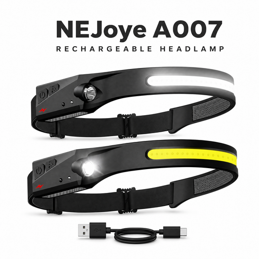 NEJoye A007 Multi-Function Induction Headlamp – COB Flood + Spotlight, 1000lm
