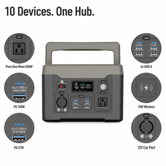 NEJoye D600 Portable Power Station 569Wh | 600W NMC Battery for Campout, Party & Outdoor Events