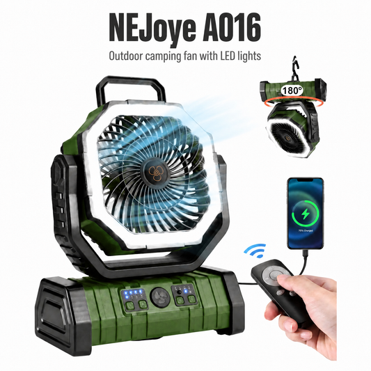 NEJoye A016 4-in-1 Rechargeable Camping Fan – Fan, Light & 20000mAh Power Bank