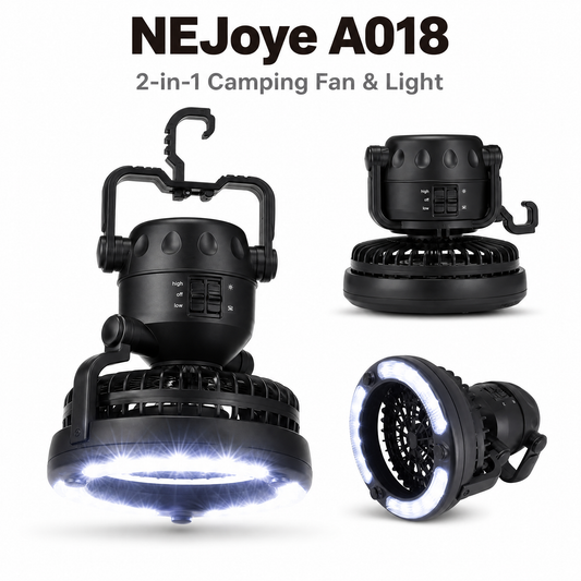 NEJoye A018 Camping Fan with LED Light – 2-in-1 Tent Ceiling Fan & Lantern
