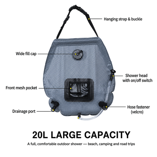 NEJoye A020 20L Portable Solar Shower Bag, that turns sunlight into a warm, comfortable outdoor shower