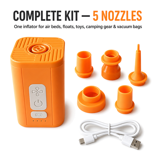 NEJoye A030 Portable Air Pump with Camping Light | Rechargeable | Inflate & Deflate | Orange / White / Black / Blue
