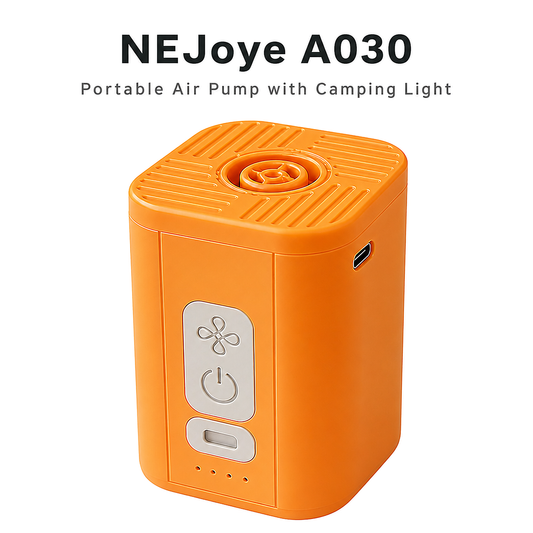 NEJoye A030 Portable Air Pump with Camping Light | Rechargeable | Inflate & Deflate | Orange / White / Black / Blue