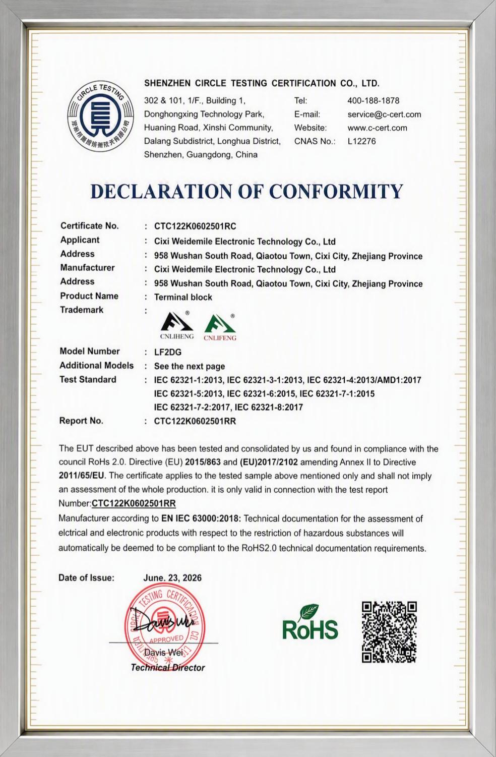 NEJoye International Certification