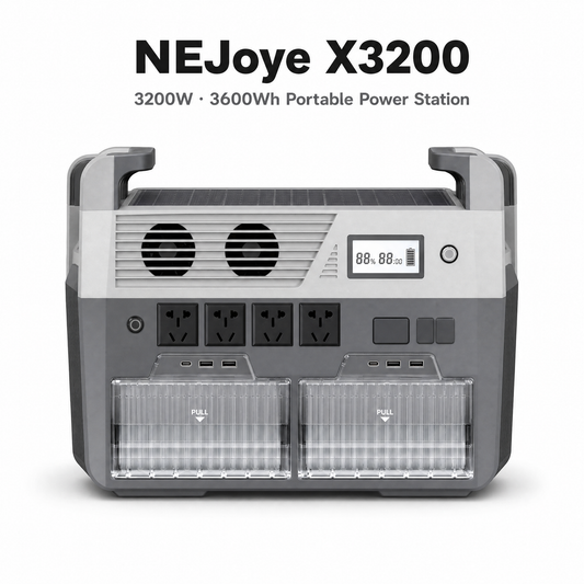 NEJoye X3200 Portable Power Station 3600Wh | 3200W Pure Sine Wave | Solid-State Swappable Battery | EV Charging | Gray / Black