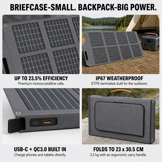 NEJOYE S080pro 80W portable folding solar panel, with 8-fold design, suitable for hiking and camping trips